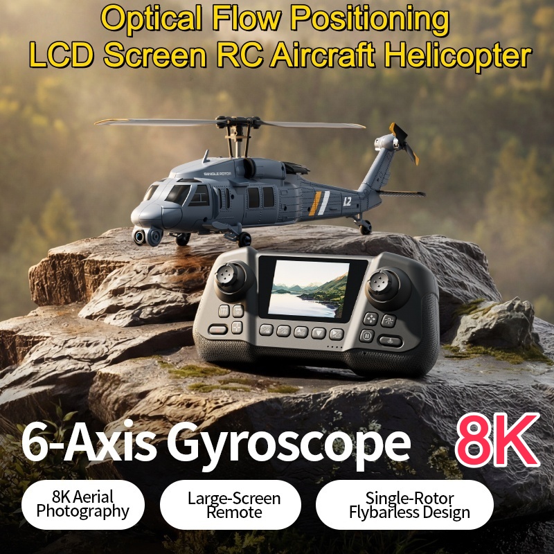 Rc Helicopter Gyro - 8Kフライバーレス光学フローホバーLCDスクリーンWIFI FPV RCヘリコプター2.4G 6軸ジャイロスコープ速度調整リモートコントロールヘリコプター