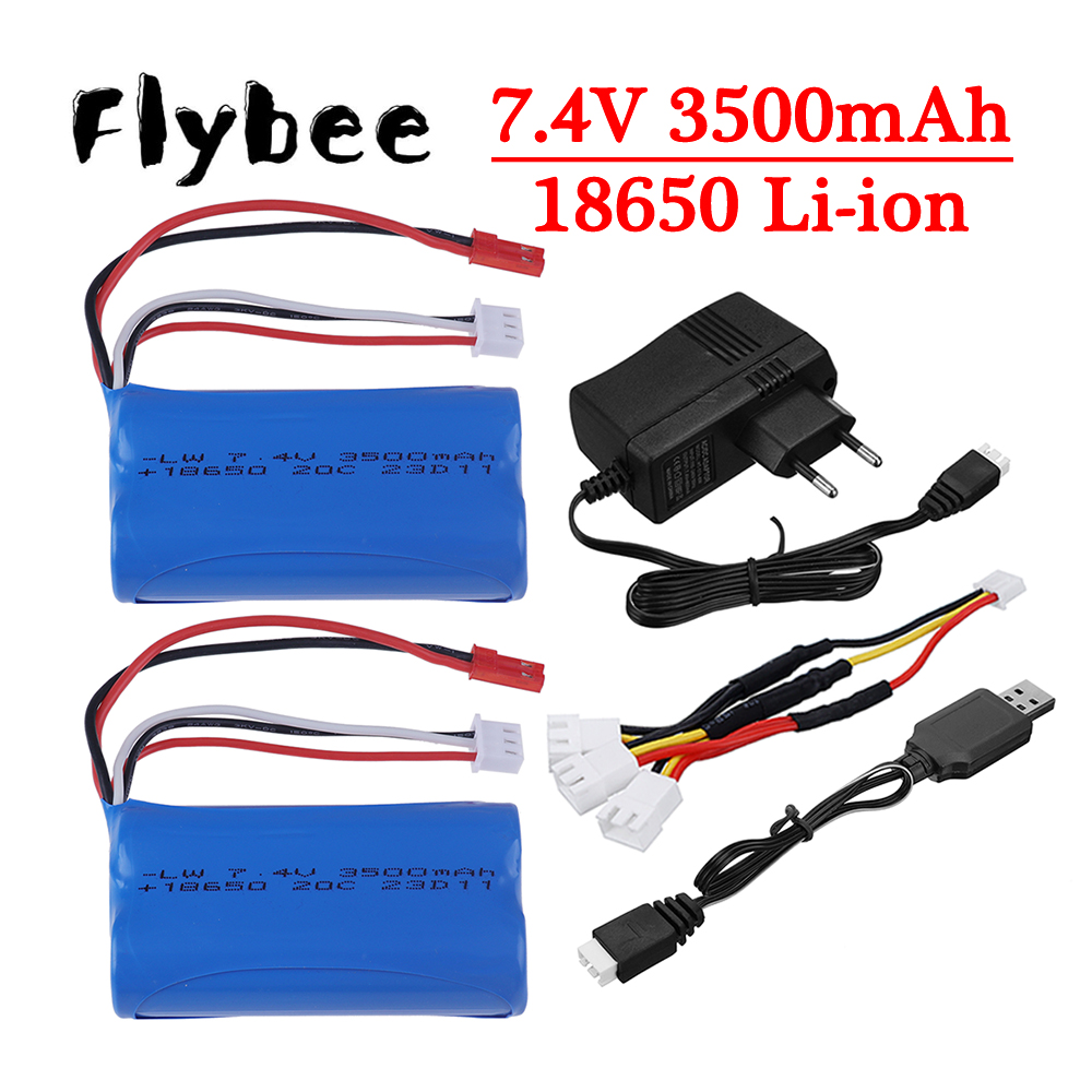 Rc Helicopter Charger - JSTプラグと充電器を備えたリチウムイオン電池,3000mahから3500mahにアップグレード,7.4v,18650,RCレーシングトラック,電気玩具,バックアップ電池に適しています